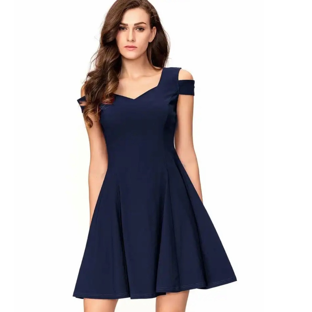 InsNova Mini Dress. Off shoulder straps. Size S Navy ( juniors)